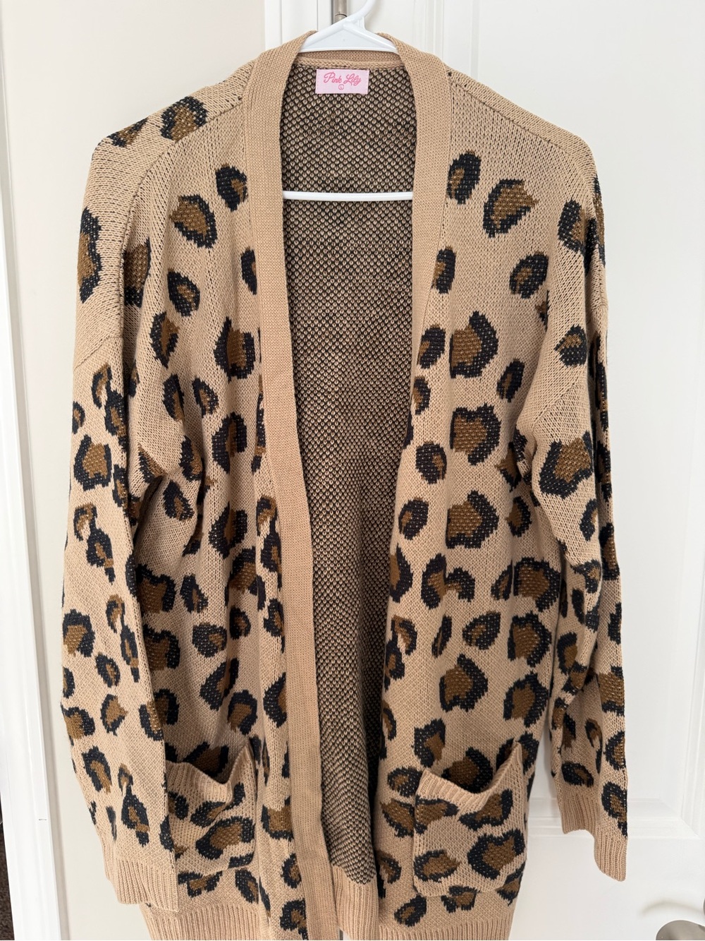 Pink Lily Tan and Black Leopard-Print Open Front Cardigan